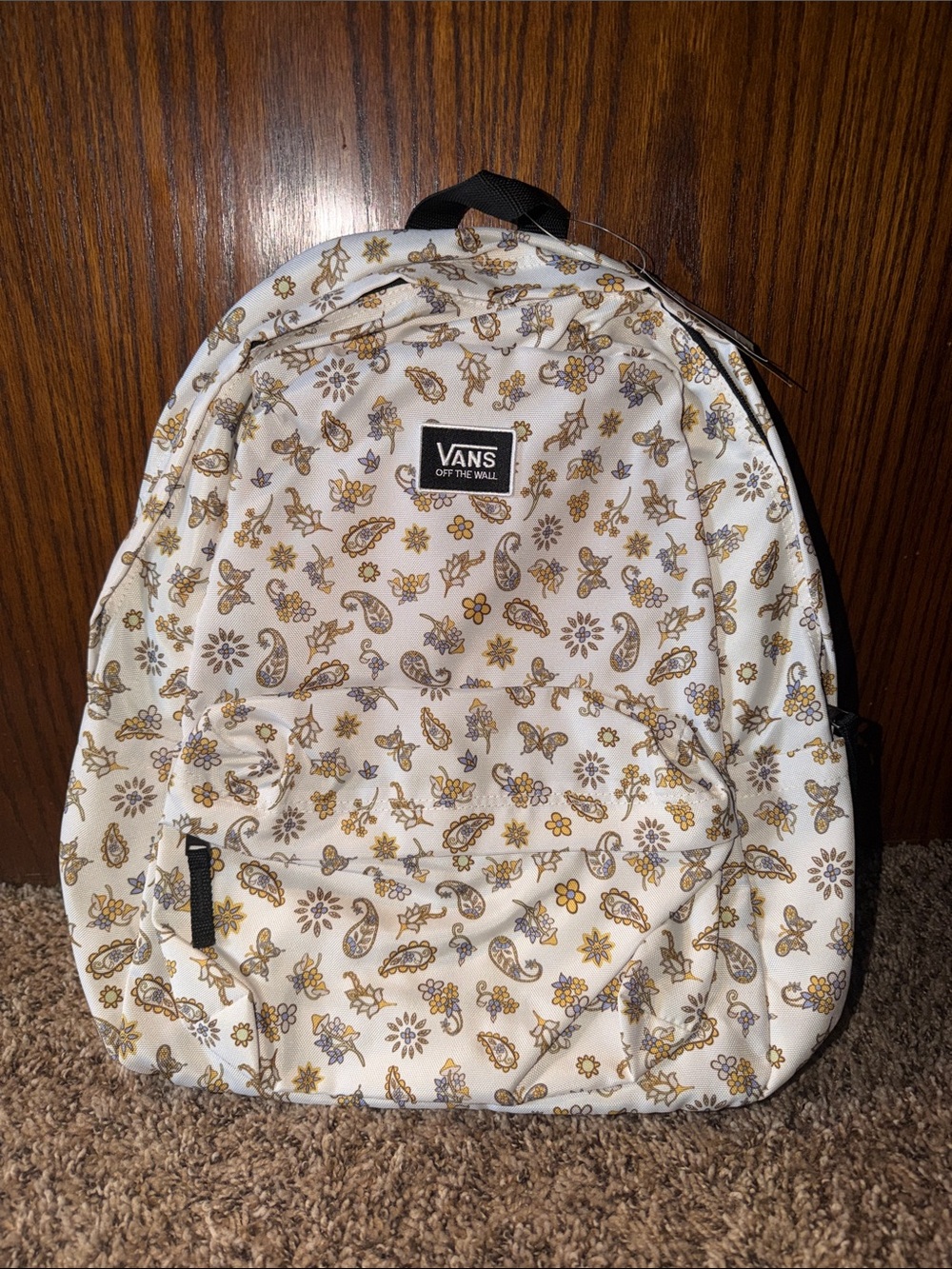 NWT Vans Cream Backpack with Yellow and Gray Floral Paisley Print